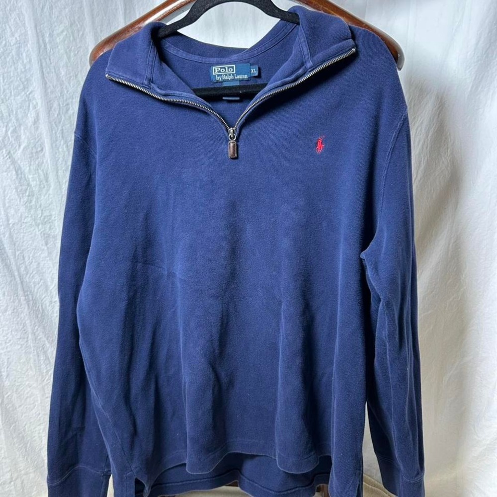 Polo Ralph Lauren Sweater‎ Men XL Blue Navy Sweatshirt Pullover 1/4 Zip Pony